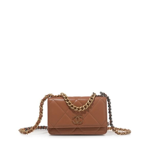 Brown Quilted Lambskin 19 Wallet on Chain Aged Gold and Ruthenium Hardware, 2023