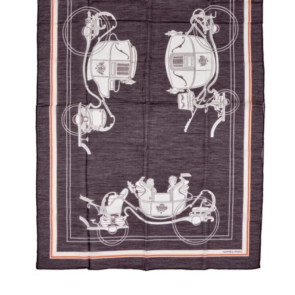 Brown, White and Orange Ex Libris Cotton and Silk Scarf