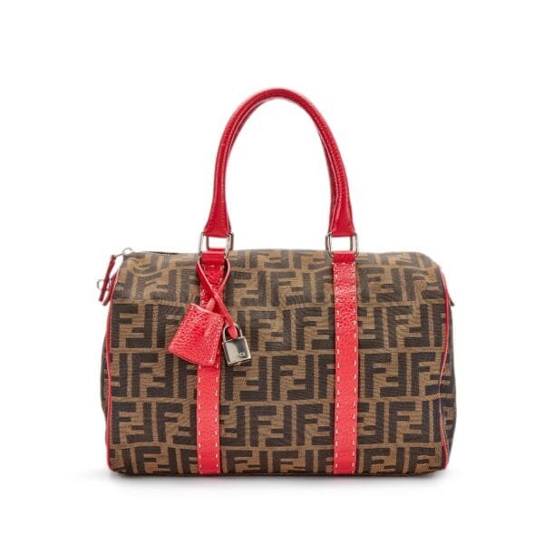 Brown Zucca Canvas and Red Leather Selleria Boston Bag