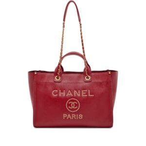 Burgundy Caviar Studded Medium Deauville Tote Aged Gold Hardware, 2018-2019