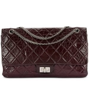 Burgundy Quilted Crinkled Calfskin 2.55 Reissue 228 Double Flap Bag Aged Silver Hardware, 2005-06