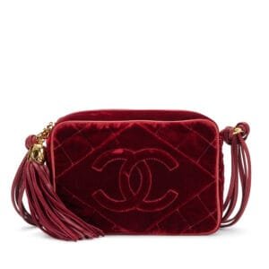 Burgundy Red Quilted Velvet CC Camera Tassel Bag Gold Hardware, 1991