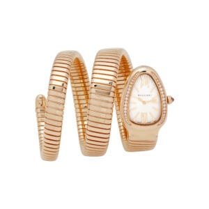 Bvlgari Serpenti Tubogas Double Spiral (Reference 101923). A yellow gold diamond set quartz wristwatch.