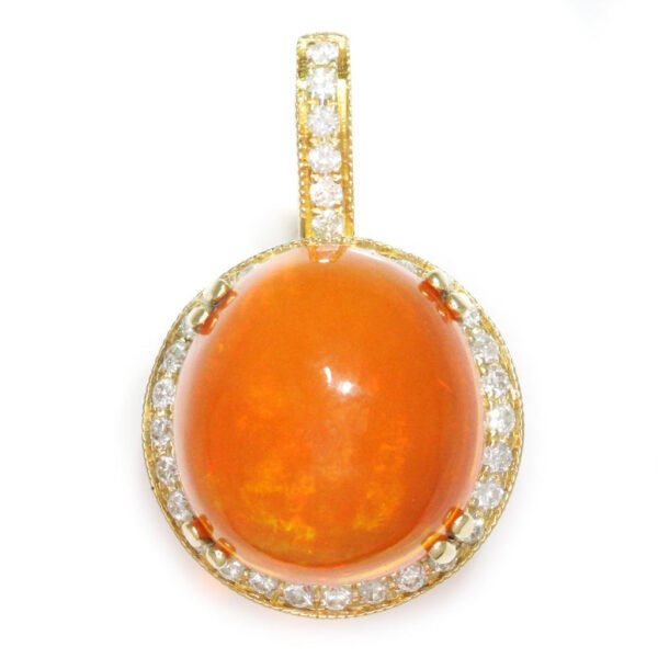 Cabochon Fire Opal Pendant with Diamonds Yellow Gold 10.12ct
