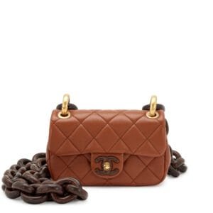 Caramel Brown Quilted Lambskin Paris-Dakar Wenge Wood Classic Rectangular Mini Flap Aged Gold and Wood Hardware, 2023