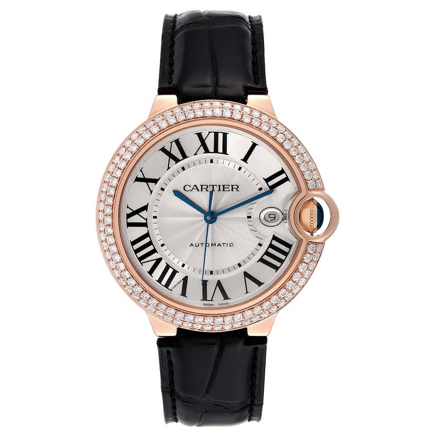 Cartier Ballon Bleu (Reference WE900851). A rose gold diamond-set automatic wristwatch with date. 2022