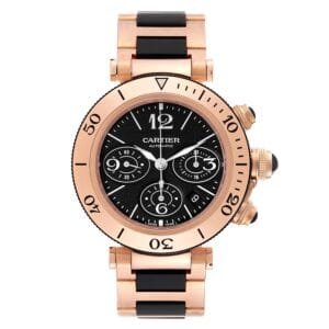 Cartier Pasha Seatimer (Reference W301980M). A rose gold automatic wristwatch with date and chronograph.