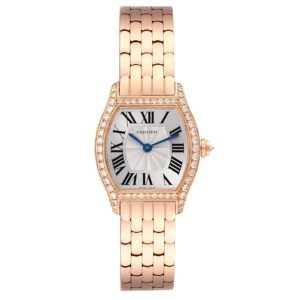 Cartier Tortue Small (Reference WA501010). A rose gold diamond-set manual wind wristwatch.
