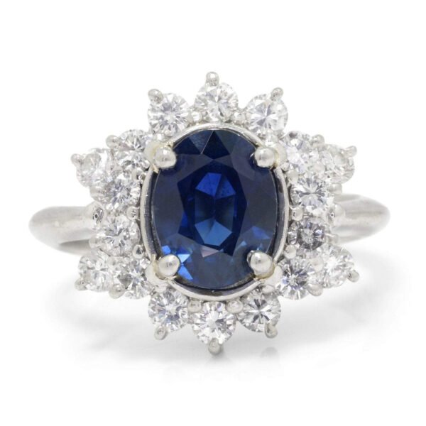 Certified Oval Blue Sapphire Ring with Diamonds Platinum 3.45ctw