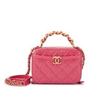 Chanel Pink Quilted Aged Glazed Calfskin Mini Vanity with Chain Gold Hardware, 2020