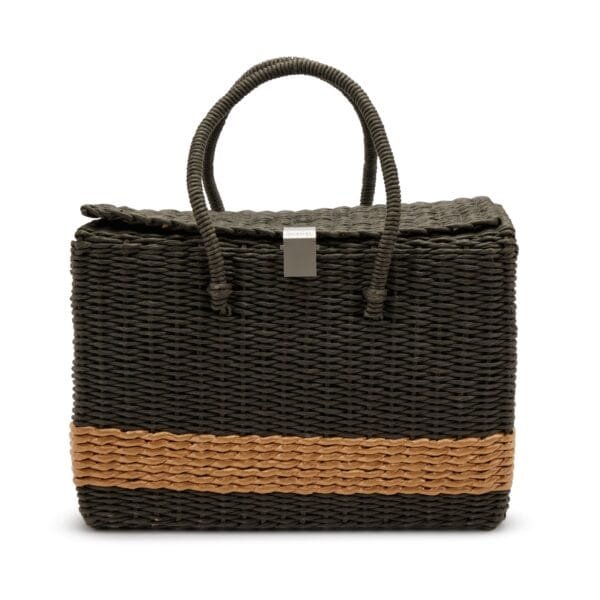 Charcoal Wicker Picnic Bag Silver Hardware, 1997-1999