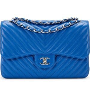 Cobalt Chevron Quilted Caviar Jumbo Classic Double Flap Silver Hardware, 2016-2017