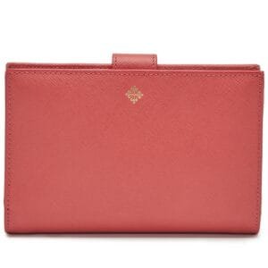 Coral Grained Calfskin Compact Wallet Gold Hardware