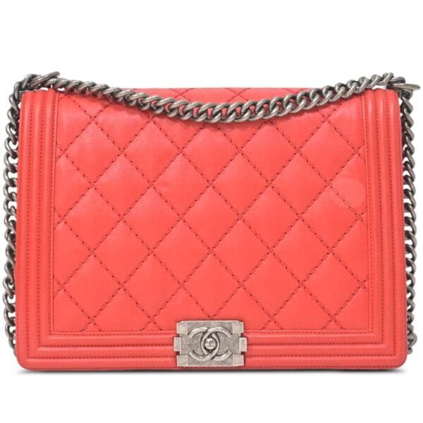 Coral Quilted Lambskin Large Boy Bag Ruthenium Hardware