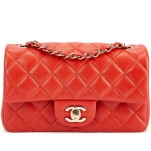 Coral Quilted Lambskin Mini Flap Bag Pale Gold Hardware, 2017-18