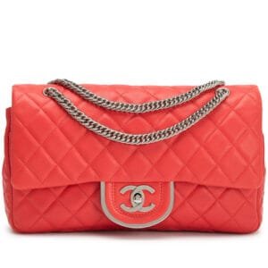 Coral Red Quilted Lambskin Icons Secret Label Double Flap Bag Silver Hardware, 2006-2008