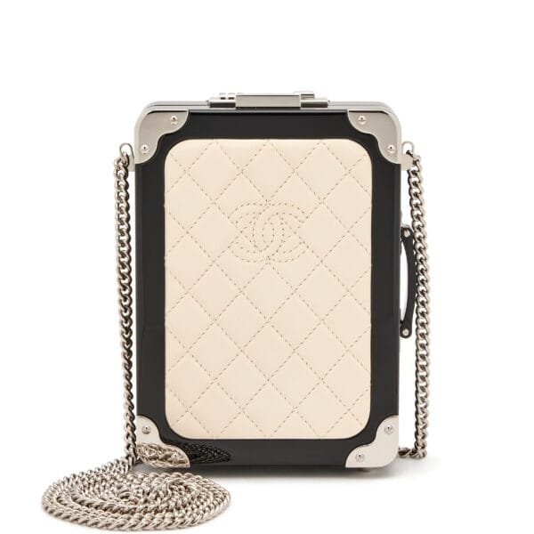 Cream White Quilted Lambskin and Black Plexiglass Evening In The Air Mini Trolley Minaudiere Clutch Silver Hardware, 2016