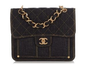 Dark Blue Quilted Denim Backpack Aged Gold Hardware, 2023