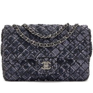Dark Grey and Navy Blue Quilted Sequin Medium Classic Single Flap Ruthenium Hardware, 2012