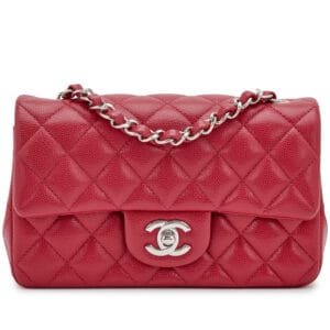 Dark Pink Quilted Caviar Mini Rectangular Classic Single Flap Silver Hardware, 2018