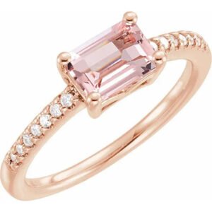 Emerald Cut Morganite & Diamond Ring