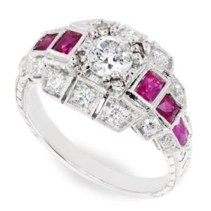 European Diamond Engagement Ring with Rubies 18K 1.61ctw