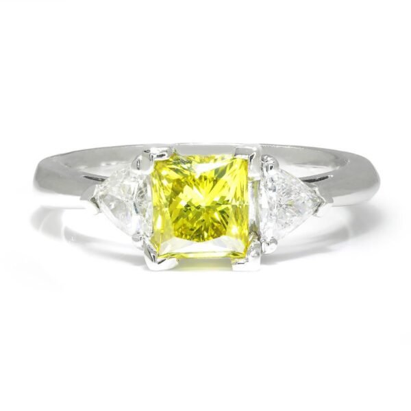 Fancy Yellow Princess Diamond 3-Stone Engagement Ring 1.77ctw