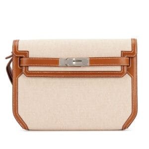 Fauve Barenia and Ecru Toile H Kelly Depeches Pouch 25 Gold Hardware, 2021