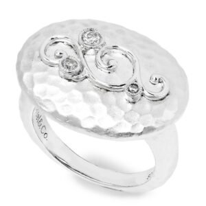 Gabriel&Co Oval Hammered Ring with Diamonds in Sterling