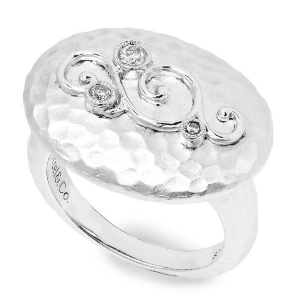 Gabriel&Co Oval Hammered Ring with Diamonds in Sterling