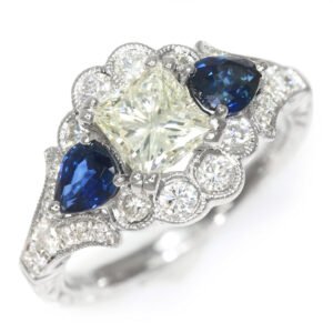 Gabriel&Co Princess Diamond Engagement Ring w/ Sapphires 18K