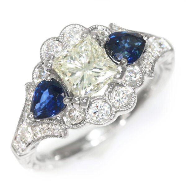 Gabriel&Co Princess Diamond Engagement Ring w/ Sapphires 18K