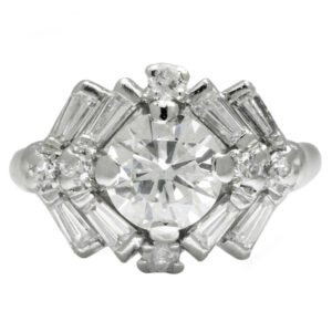 GIA Certified Vintage Diamond Engagement Ring with Accents in Platinum