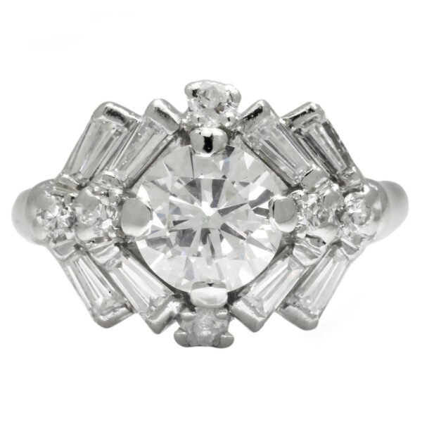 GIA Certified Vintage Diamond Engagement Ring with Accents in Platinum
