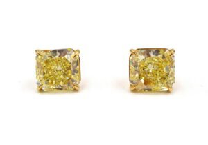 Gold, 11.63ctw Radiant Cut Fancy Yellow Diamond Stud Earrings