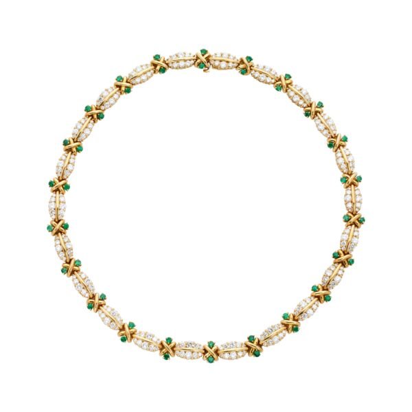 Gold, 13.00ctw Diamond and Emerald Collar Necklace