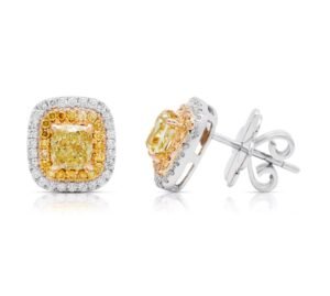 Gold, 1.40ctw Yellow Diamond and Diamond Stud Earrings
