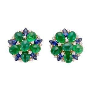 Gold, 23.35ctw Emerald, 8.00ctw Sapphire and Diamond Earrings