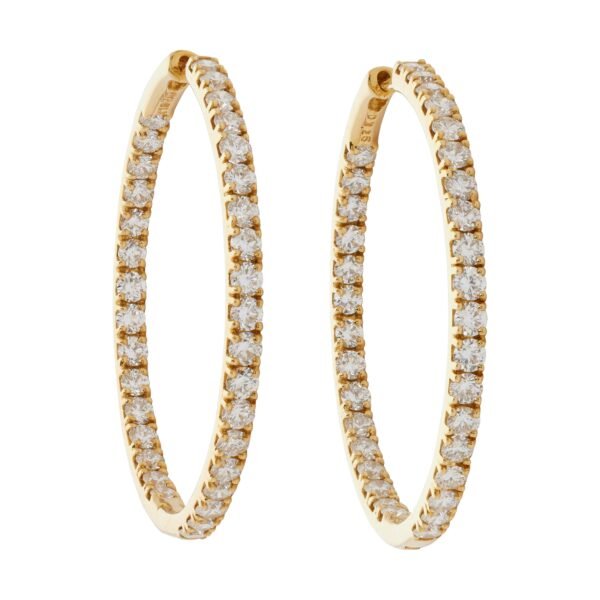 Gold and 3.25ctw Diamond Hoop Earrings