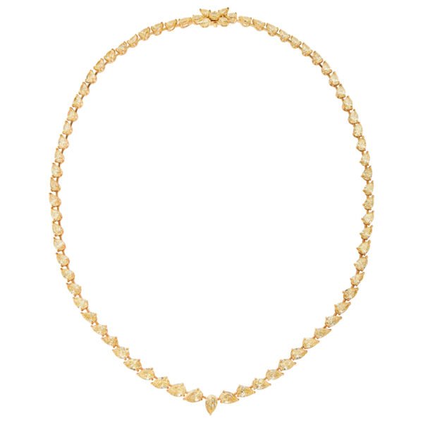 Gold and 35.00ctw Pear Cut Yellow Diamond Tennis Necklace