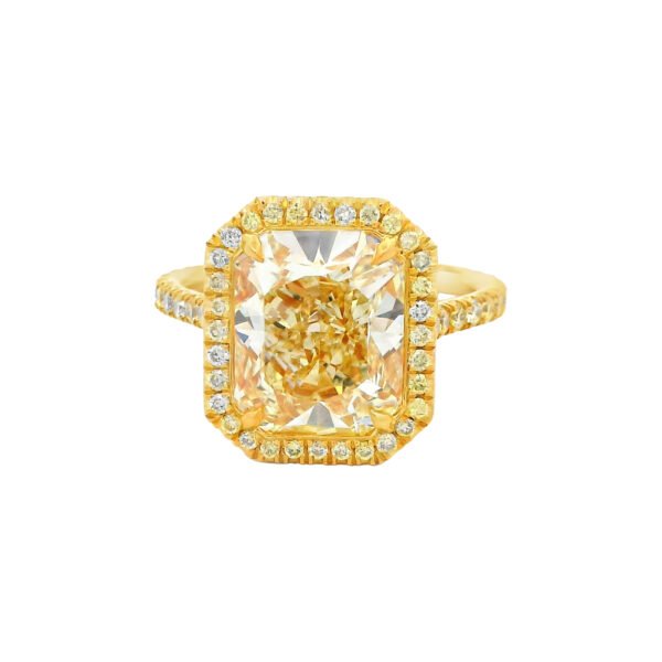 Gold and 4.11ct Radiant Cut Fancy Yellow Diamond Engagement Ring