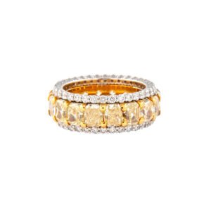 Gold and 9.25ctw Radiant Cut Yellow Diamond Eternity Band Ring