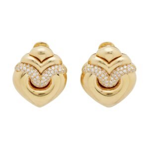 Gold and Diamond Doppio Cuore Earclips