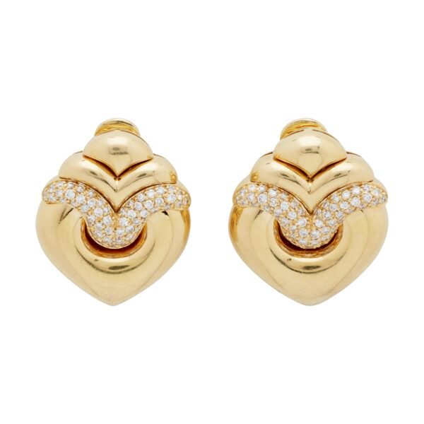 Gold and Diamond Doppio Cuore Earclips