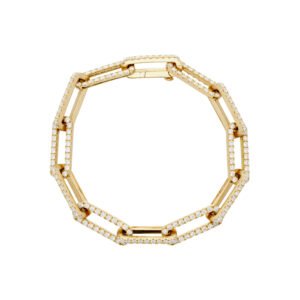 Gold and Diamond Paperclip Link Bracelet