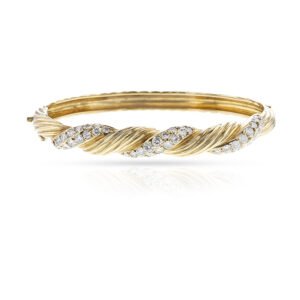 Gold and Diamond Twisted Bangle Bracelet