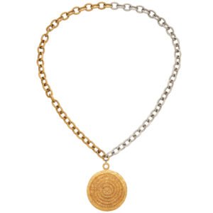 Gold and Silver Plated Gilt Chain Oversized Medallion Necklace, 1993