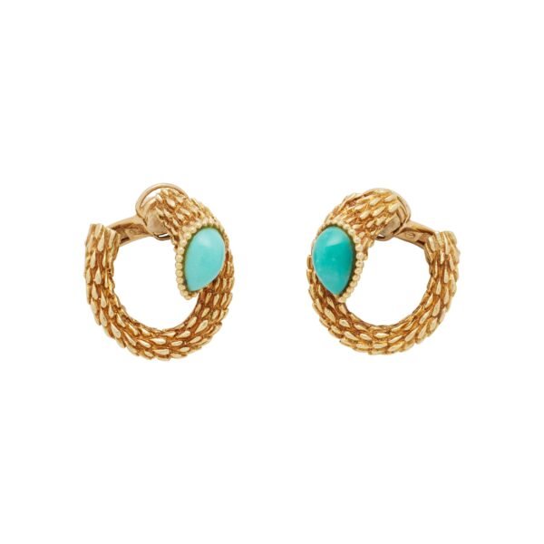 Gold and Turquoise Serpent Bohème Earclips