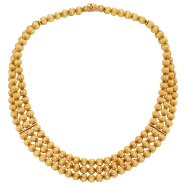 Gold Bead Three Row Necklace
