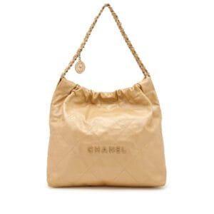 Gold Crackled Quilted Calfskin 22 Bag Gold Hardware, 2022